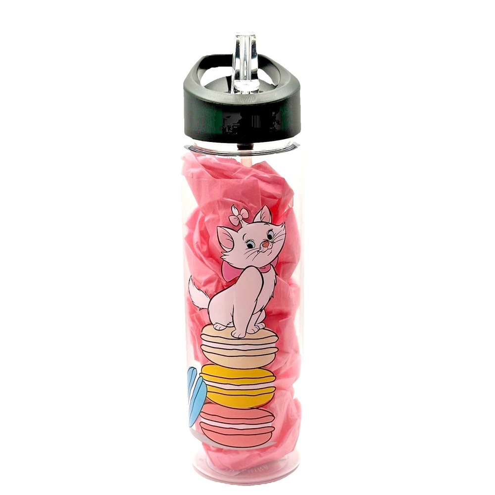 Disney Marie Aristocats Clear Water Bottle Straw Tumbler Are You Kitten Me